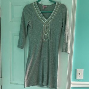 Lilly Pulitzer Gray V-Neck Dress with Embellished Detail